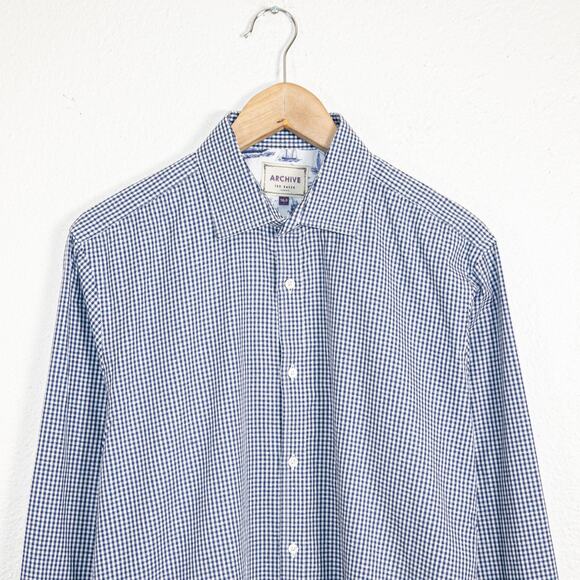 Ted Baker Archive Men's 16 1/2 Button up Shirt blue check sailboat - Picture 2 of 7